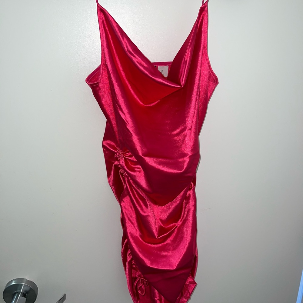 Pink satin cow neck dress